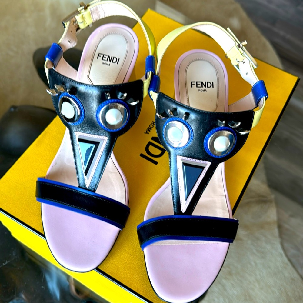 Fendi Multicolor Block Faces Sandal Size 36IT